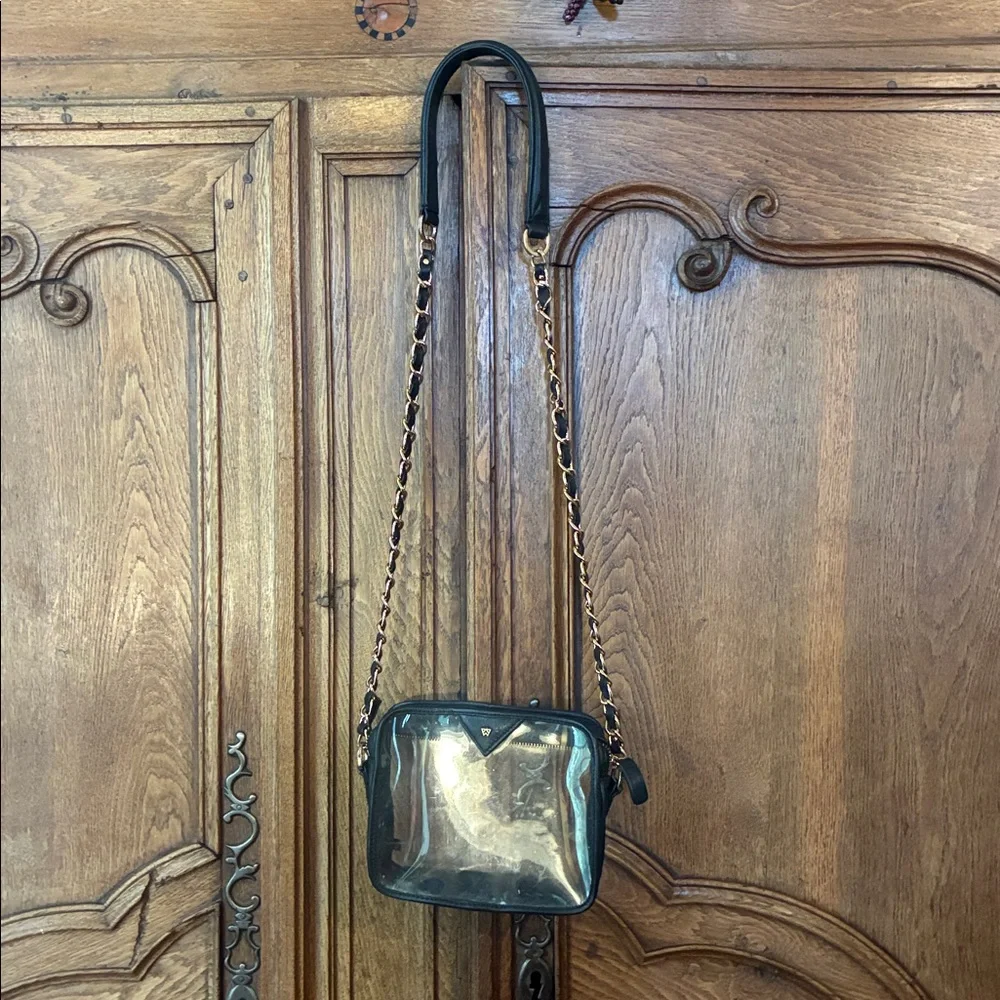 Kelly Wynne Clear “Mingle Mingle Mini” Purse Navy Real Leather Crossbody Bag
